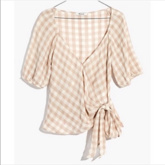 Madewell Sweetheart Wrap Top in Gingham Check - Picture 2 of 7